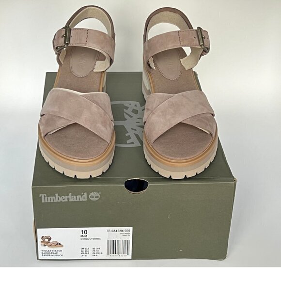 Timberland Womens Violet Marsh 2 Band Sandals, Taupe Nubuck, Size 10 - Picture 1 of 8